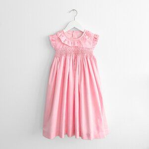 NWT Pretty in Pink Girls Embroidered Smocked Dress Formal Boutique Rosettes 6Y